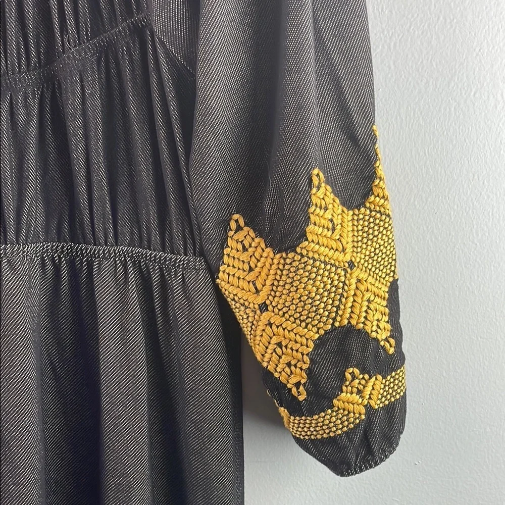 Uncle Frank Black and Gold Embroidered Boho Dress Size M